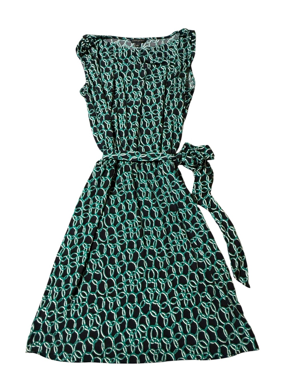Banana Republic Large Green Black Chain Link Print Geometric Belted Dress